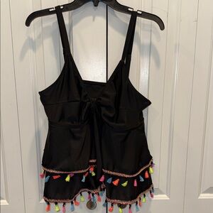 Black Tassel Trim Romper